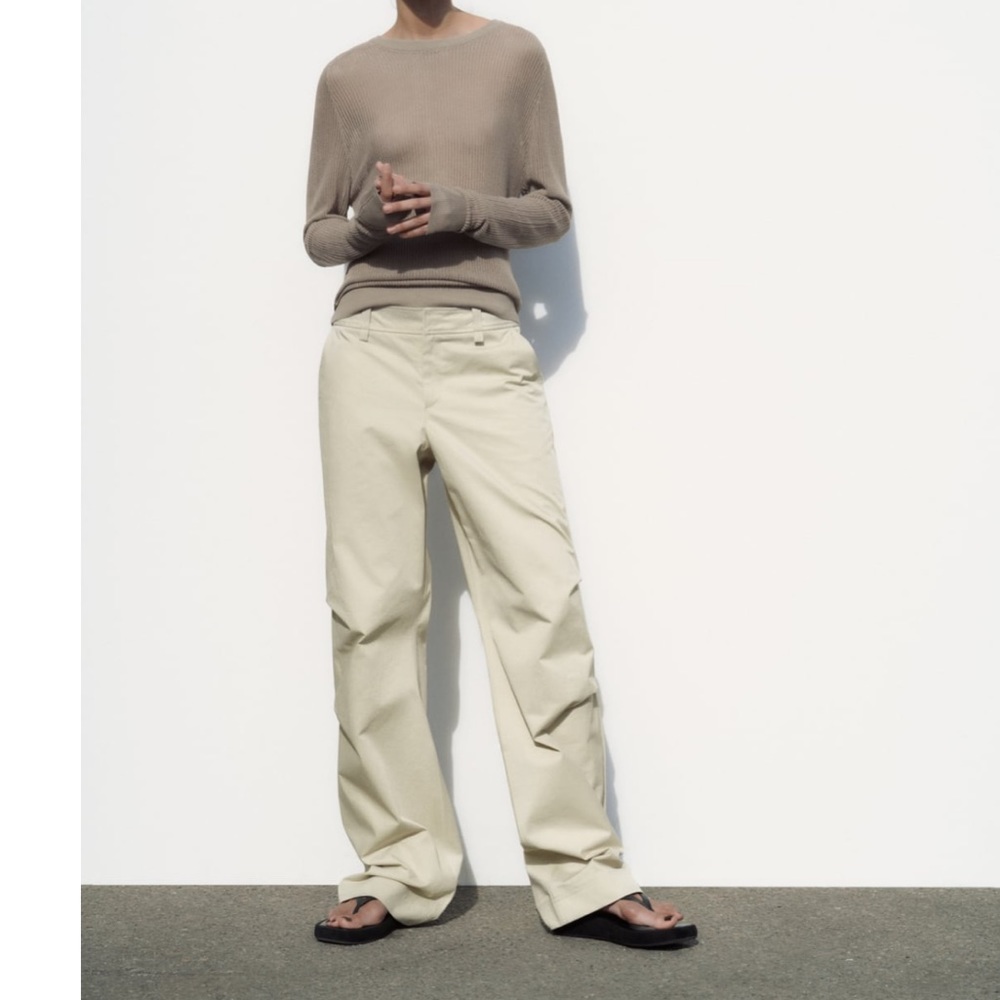 NWT Zara full-length pleated pants sand